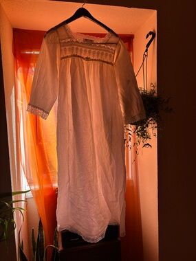 Christian Dior White Lace-Trim Slip with Embroidered Detail